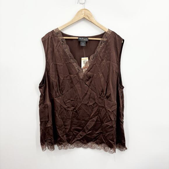 Vintage Y2K Silk Babydoll Top 24W Lace Fairy Grunge Whimsigoth Brown Indie Tank - Picture 1 of 8
